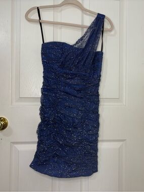 BCX One-Shoulder Royal Blue Glitter Ruched Dress